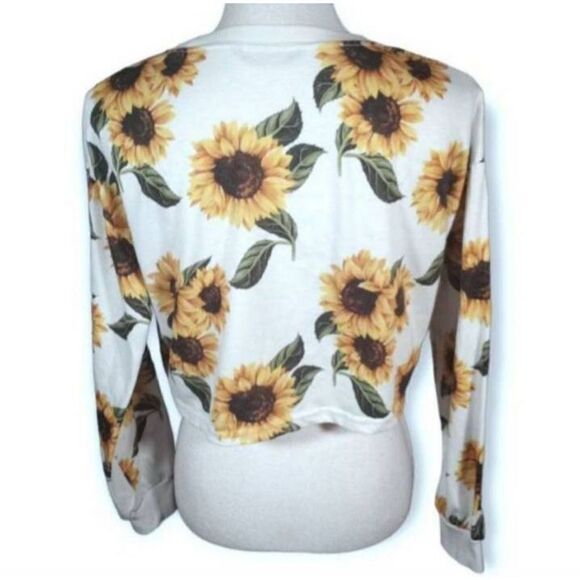 SHEIN WHITE & YELLOW SUNFLOWER PRINT CROP PULLOVER SZ.4 EUC. GORGEOUS PULLOVER - Picture 3 of 6
